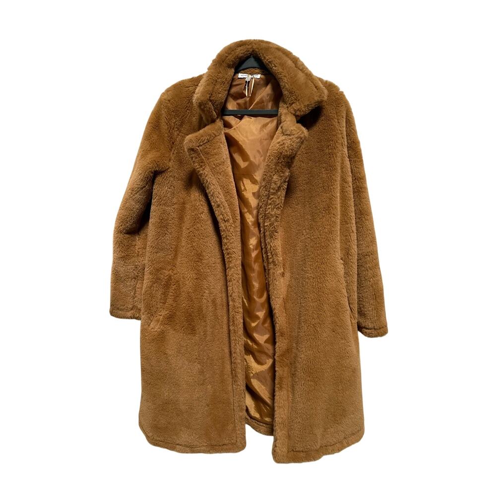 Woven Heart Womens Faux Fur Coat Size Small Tan Brown Open Front